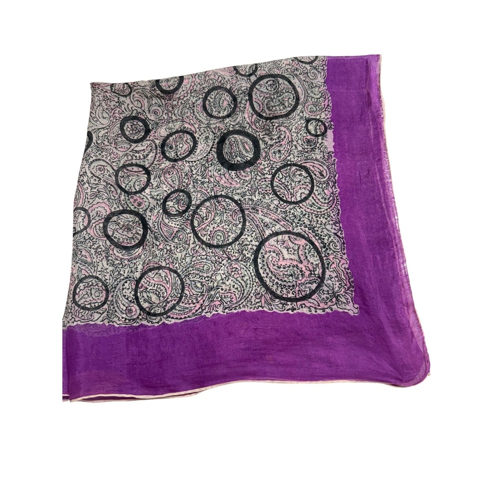 VTG Silk Purple Paisley Circle Print 28" Sq Scarf Sheer Lightweight Boho READ!